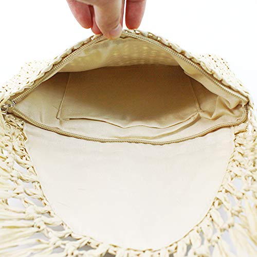 Lobagve Women's Straw Crochet Tassel Shoulder Purse Bohemian Messenger Bag Envelope Beach Bag Beige - Image 3