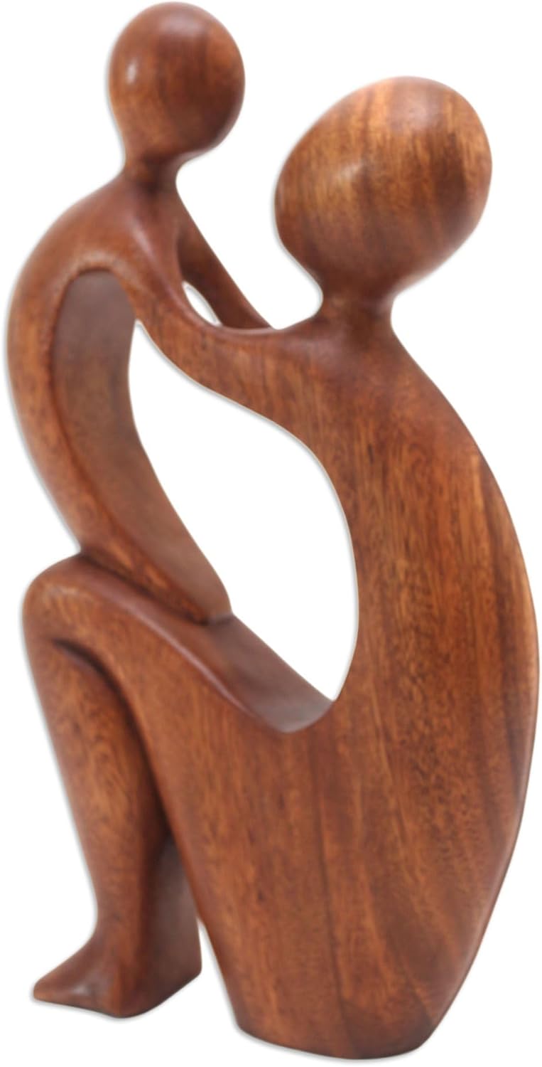 NOVICA Brown Hand Carved Mother and Child Natural Wood Artisan Sculpture 1175 Tall I Adore You - Image 3