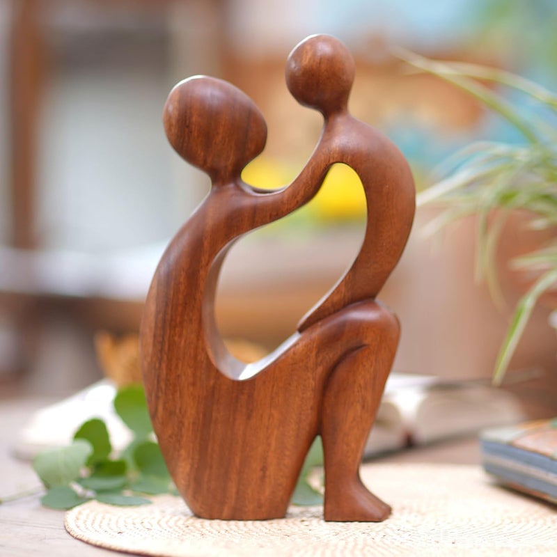 NOVICA Brown Hand Carved Mother and Child Natural Wood Artisan Sculpture 1175 Tall I Adore You - Image 2