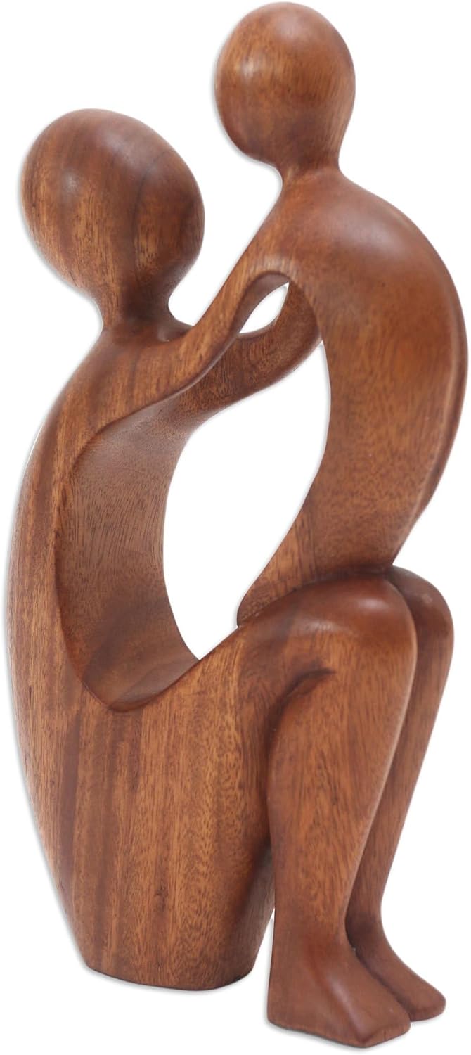 NOVICA Brown Hand Carved Mother and Child Natural Wood Artisan Sculpture 1175 Tall I Adore You - Image 4