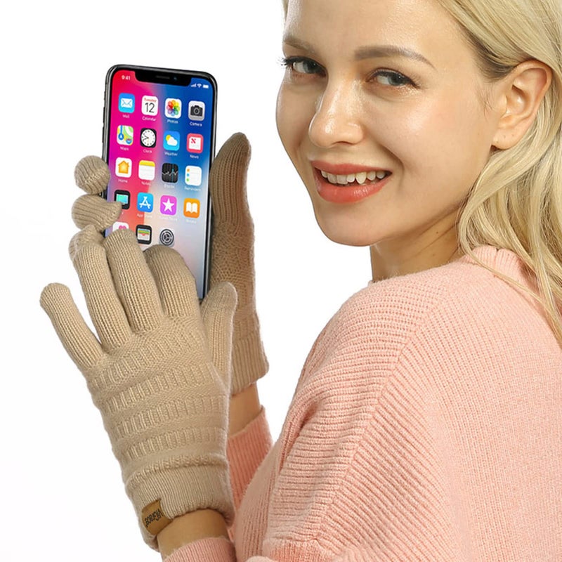 ViGrace Womens Winter Touchscreen Gloves Cable Knit Warm Lined 3 Fingers Dual-layer Touch Screen Texting Thermal Glove for Women - Image 2