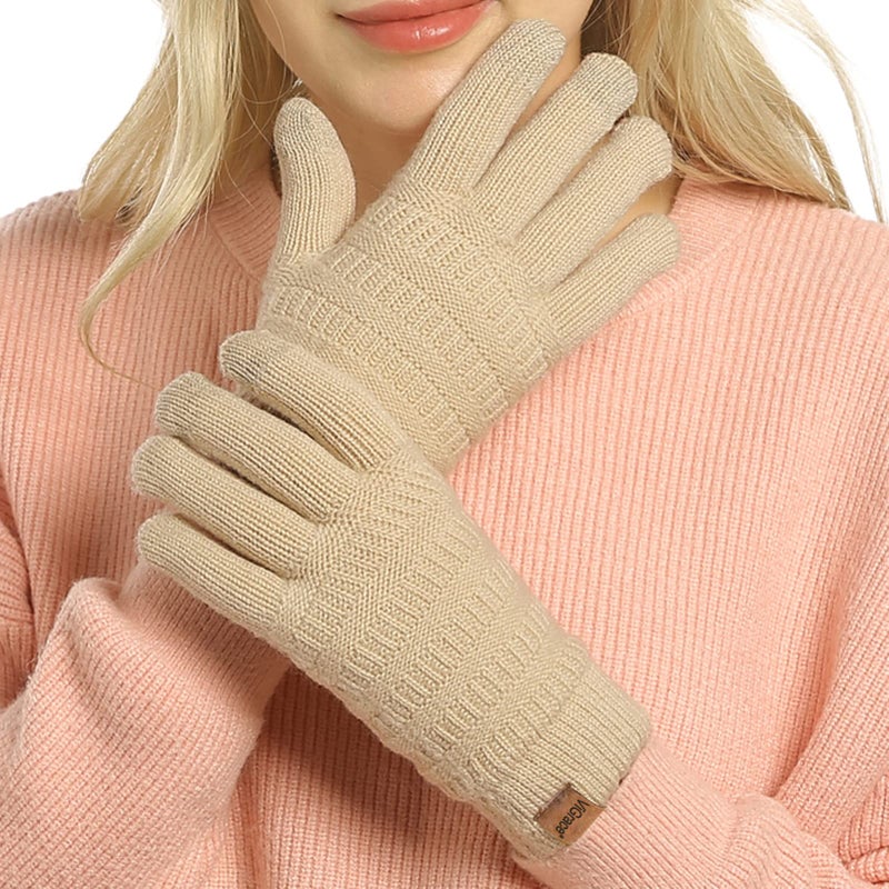 ViGrace Womens Winter Touchscreen Gloves Cable Knit Warm Lined 3 Fingers Dual-layer Touch Screen Texting Thermal Glove for Women - Image 1