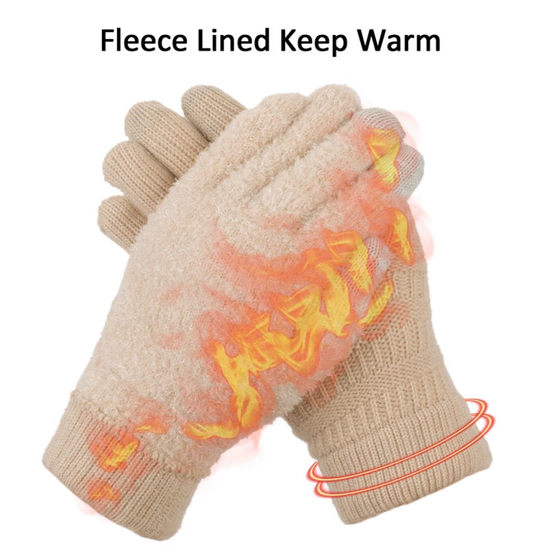 ViGrace Womens Winter Touchscreen Gloves Cable Knit Warm Lined 3 Fingers Dual-layer Touch Screen Texting Thermal Glove for Women - Image 4
