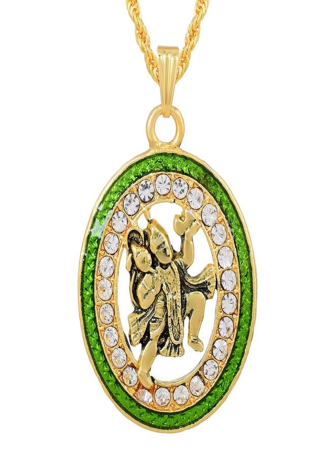 Memoir Brass Goldplated Green Meenakari Cubic Zirconia BajrangBali Hanuman Pendant temple Jewellery Hindu (PCKL7725) - Image 1