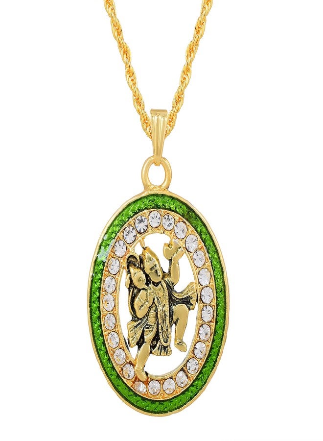 Memoir Brass Goldplated Green Meenakari Cubic Zirconia BajrangBali Hanuman Pendant temple Jewellery Hindu (PCKL7725) - Image 3