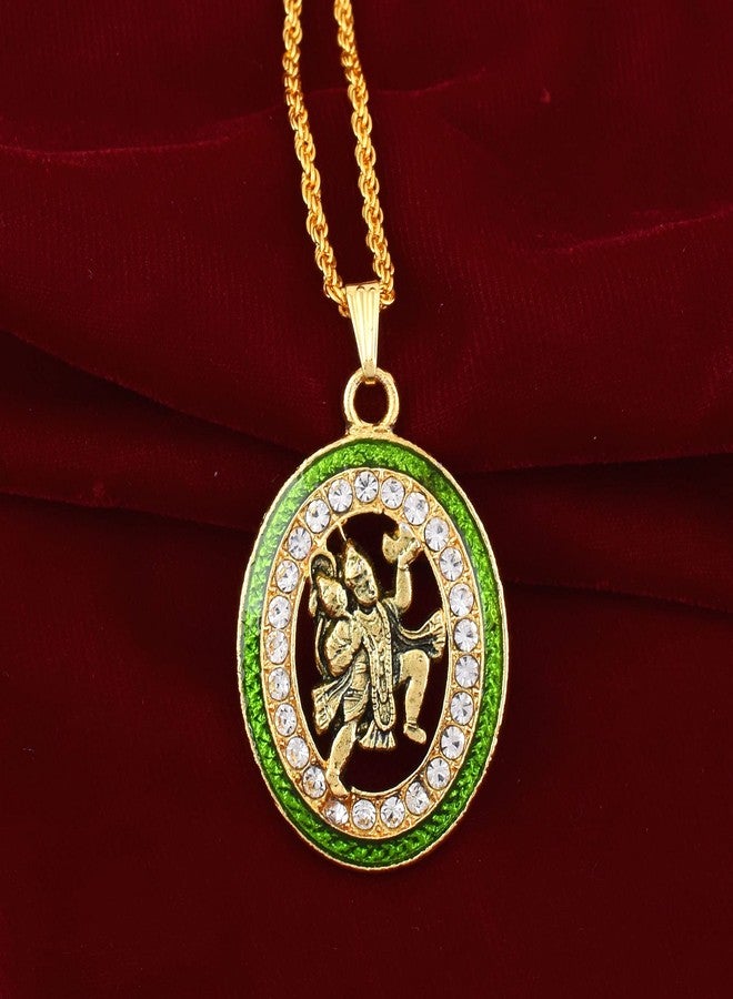 Memoir Brass Goldplated Green Meenakari Cubic Zirconia BajrangBali Hanuman Pendant temple Jewellery Hindu (PCKL7725) - Image 5