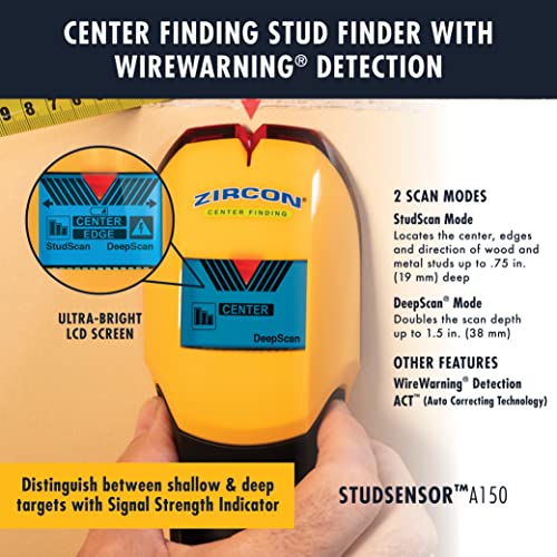 Zircon StudSensor A150 Wall Scanner and Center/Edge Locating Stud Finder with WireWarning Detection and Signal Strength Indicator, Center Finding - Image 3