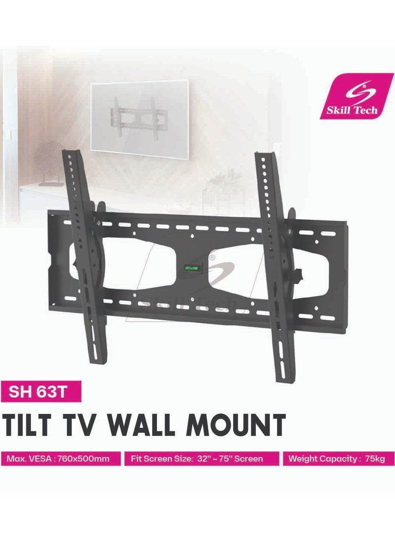 Skill Tech Tilt TV Wall Mount Bracket - Low Profile Slim Design for Most 26-65 inch LED, LCD, OLED Flat Screen TVs | 15° Adjustable Tilt, VESA 75x75 to 400x400, 99 lbs Capacity, Easy Installation with Hardware Kit & Cable Management - Image 3