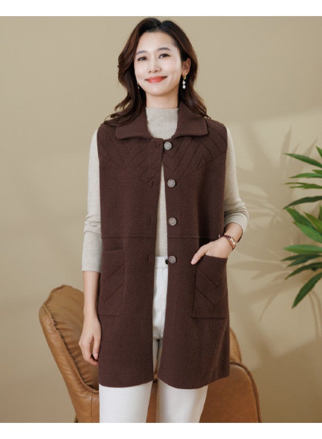 Tucano 25 سترة نسائية متوسطة الطول بلون صلب من الجاكار لخريف وشتاء سميكة مخصصة للأمهات مصنوعة من الصوف الصناعي بدون أكمام - Image 1