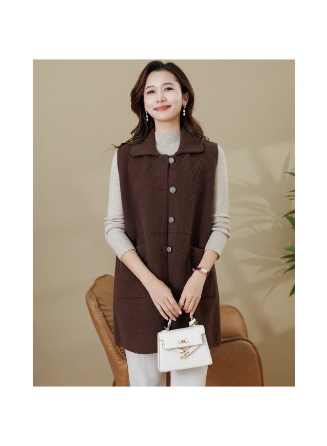 Tucano 25 سترة نسائية متوسطة الطول بلون صلب من الجاكار لخريف وشتاء سميكة مخصصة للأمهات مصنوعة من الصوف الصناعي بدون أكمام - Image 5