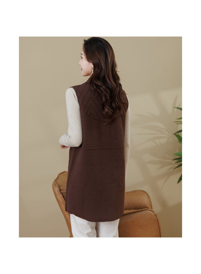 Tucano 25 سترة نسائية متوسطة الطول بلون صلب من الجاكار لخريف وشتاء سميكة مخصصة للأمهات مصنوعة من الصوف الصناعي بدون أكمام - Image 3