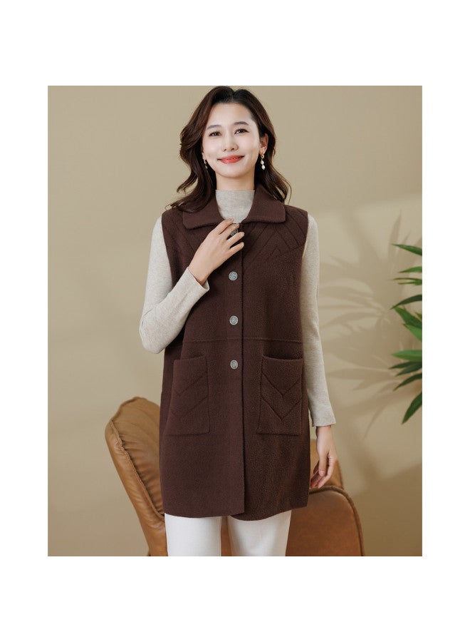 Tucano 25 سترة نسائية متوسطة الطول بلون صلب من الجاكار لخريف وشتاء سميكة مخصصة للأمهات مصنوعة من الصوف الصناعي بدون أكمام - Image 2