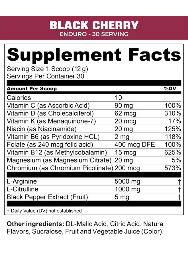 MTN OPS MTN OPS Enduro Nitric Oxide Supplement & Stim-Free Pre Workout - 30 Servings - with Magnesium Citrate, Beet Root Powder, Niacinamide, L Arginine & L Citrulline - Black Cherry Flavor  - Image 3
