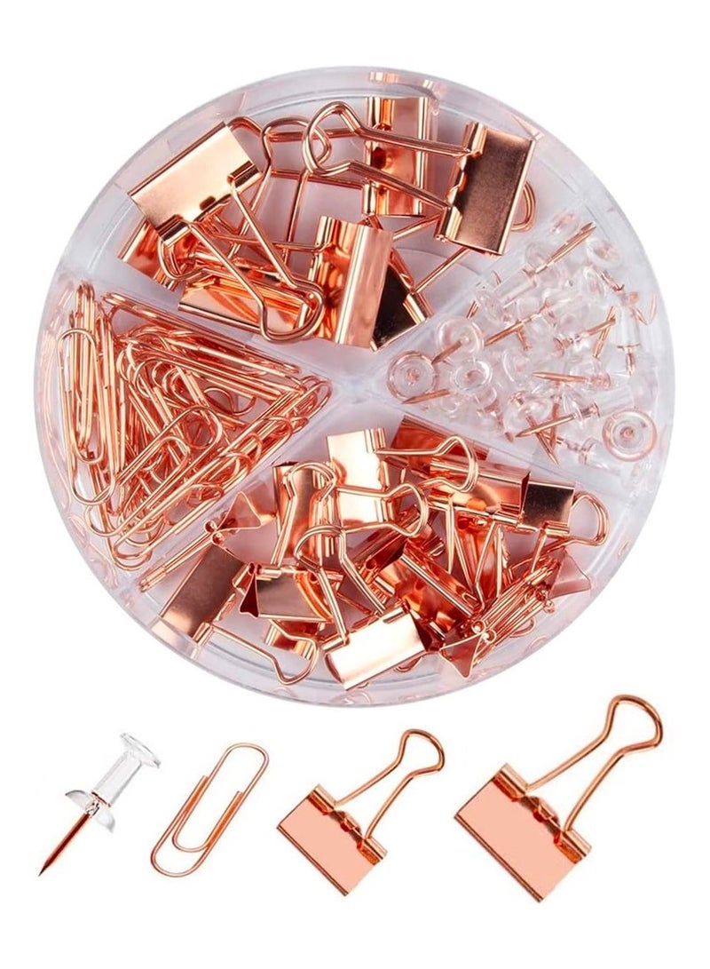 Generic Paper Clips and Binder Clips Set 72pcs, Metal Assorted Sized Binders with Push Pins, Cute Office Supplies for Desk, Desk Accessories, Rosegold  - Image 1