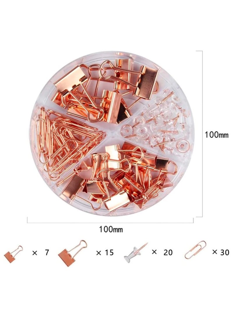 Generic Paper Clips and Binder Clips Set 72pcs, Metal Assorted Sized Binders with Push Pins, Cute Office Supplies for Desk, Desk Accessories, Rosegold  - Image 2