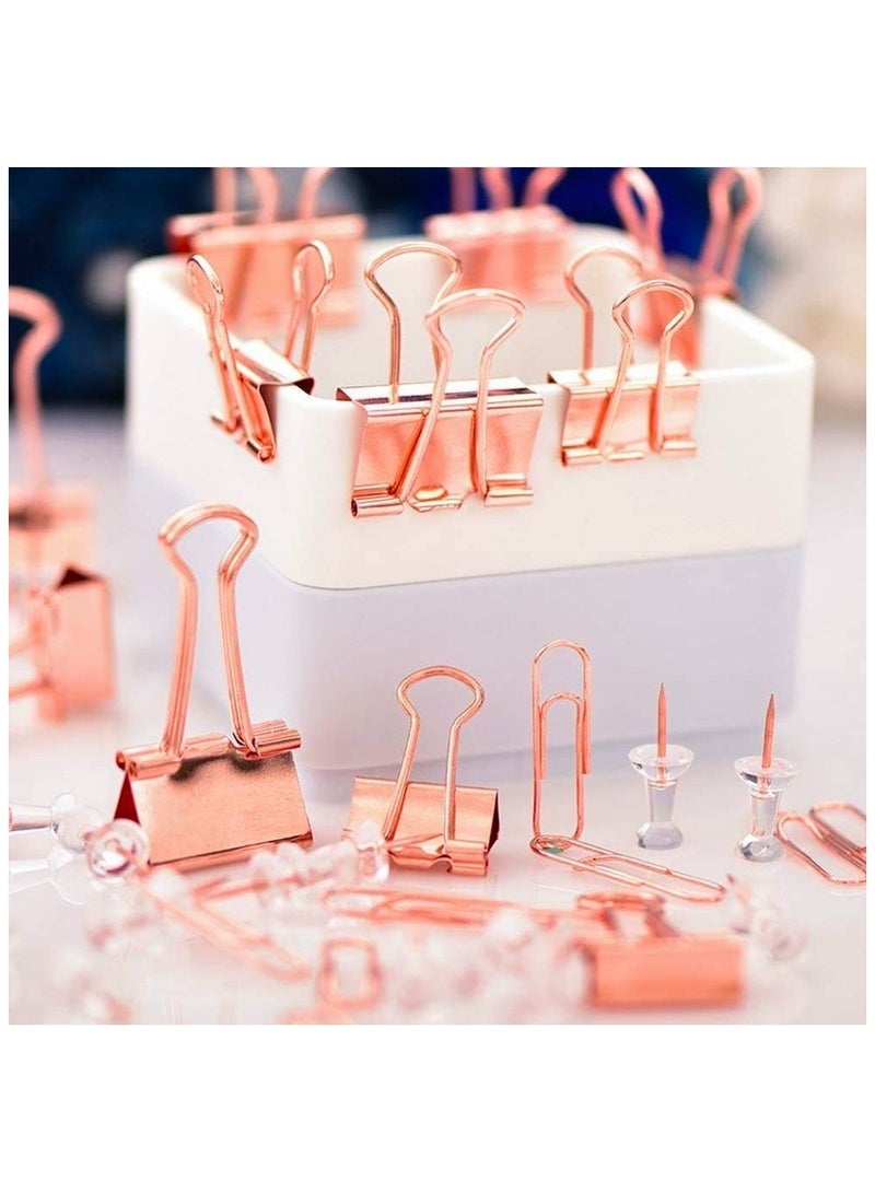 Generic Paper Clips and Binder Clips Set 72pcs, Metal Assorted Sized Binders with Push Pins, Cute Office Supplies for Desk, Desk Accessories, Rosegold  - Image 3