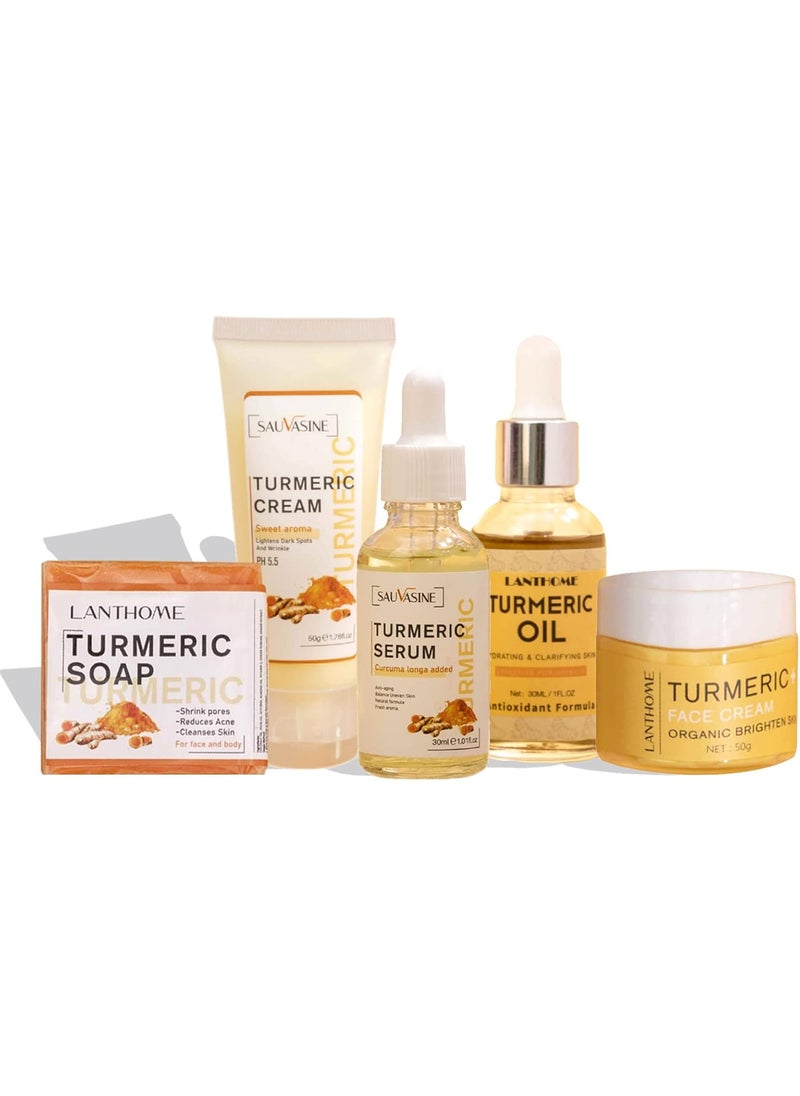 PhantomSky - Turmeric Skincare Kit  5PCS Moisturizing Set with Cream Oil Serum Face Cream  Beauty Soap for Brightening Face - Image 1