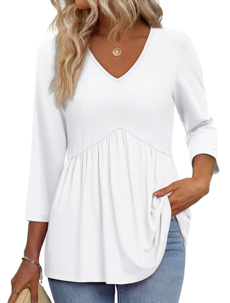 OFEEFAN Plus Size Clothes Fall Outfits for Women Maternity Clothes Womens 3/4 Sleeve Tops Spring Fashion Clothing Babydoll Shirts Work Tops Business Casual Chic White 3XL - Image 1