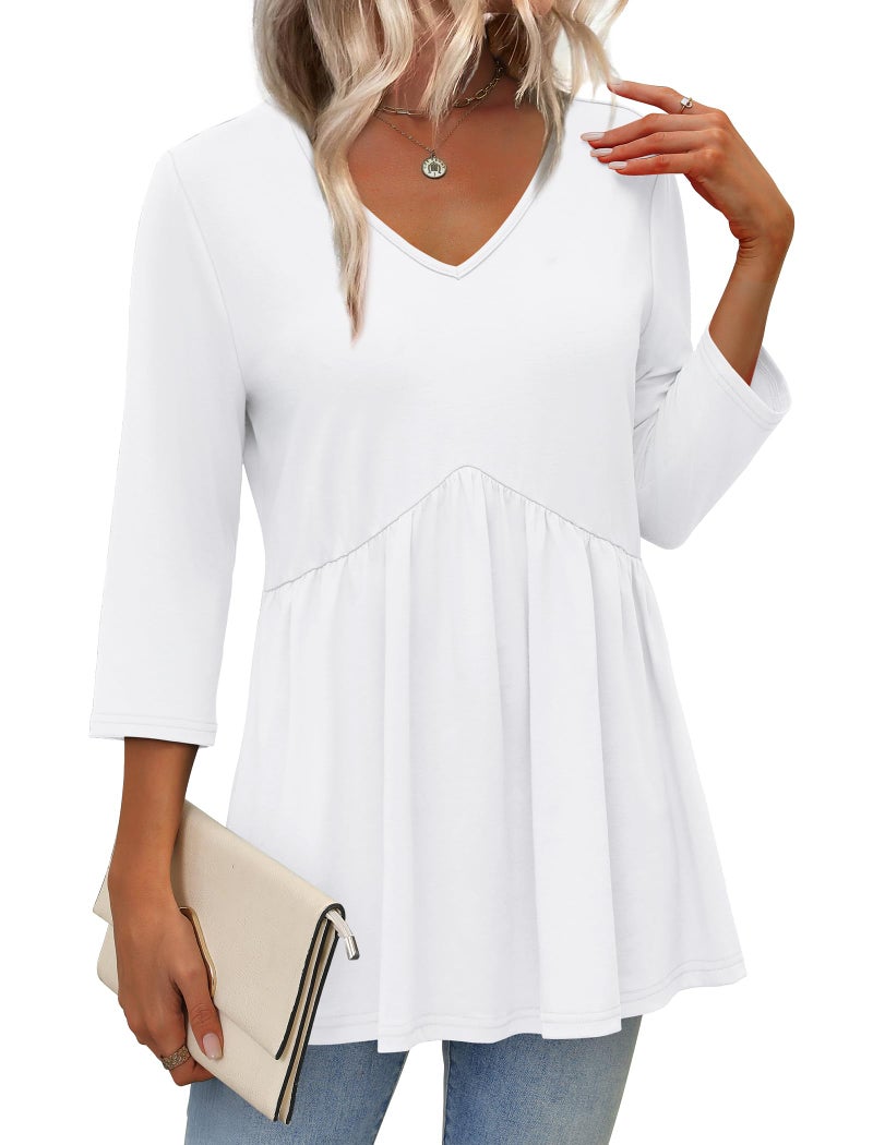 OFEEFAN Plus Size Clothes Fall Outfits for Women Maternity Clothes Womens 3/4 Sleeve Tops Spring Fashion Clothing Babydoll Shirts Work Tops Business Casual Chic White 3XL - Image 2