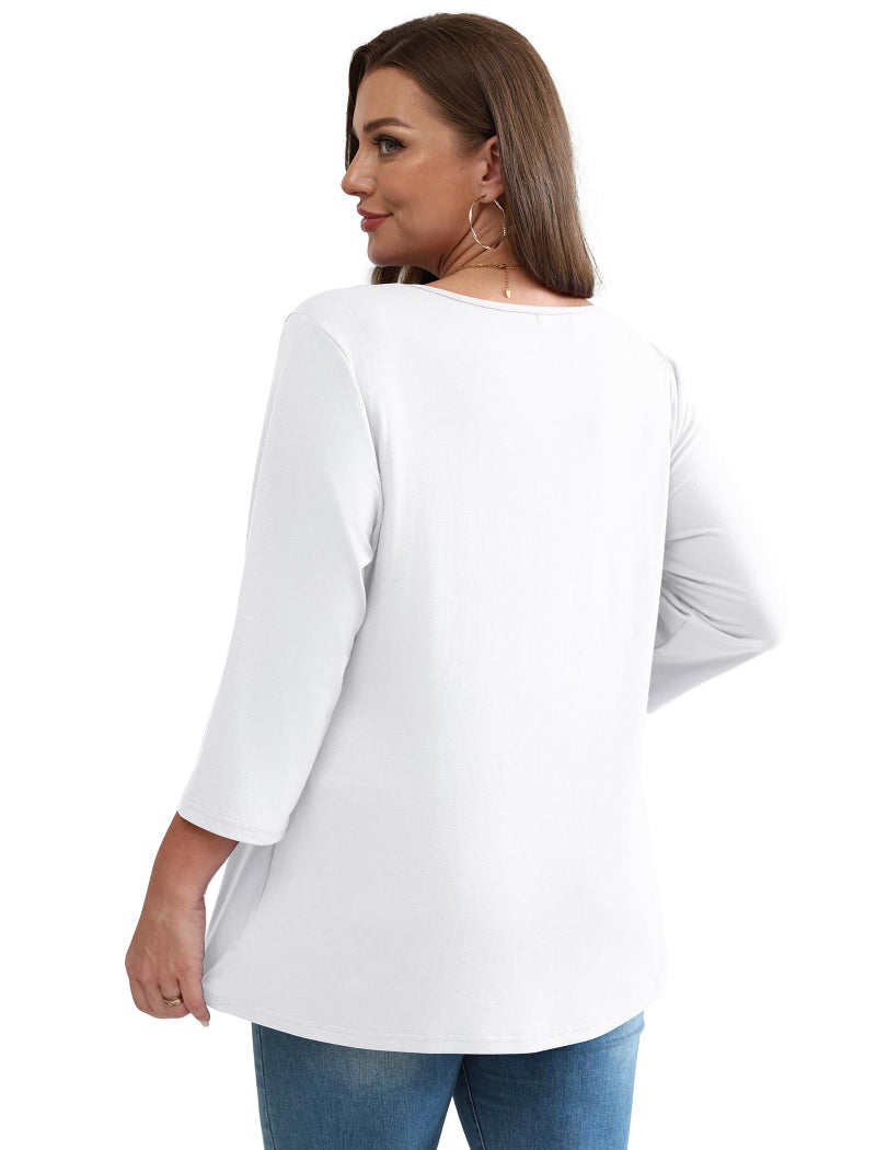 OFEEFAN Plus Size Clothes Fall Outfits for Women Maternity Clothes Womens 3/4 Sleeve Tops Spring Fashion Clothing Babydoll Shirts Work Tops Business Casual Chic White 3XL - Image 5
