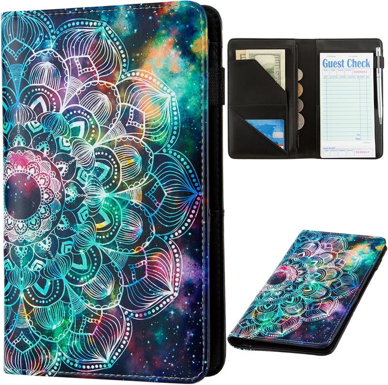 BECEERE Store Server Book, Server Books for Waitress, Server Book with Zipper Pocket, Cute Server Book, Waitstaff Organizer Waitress Book with Money Pocket and Zipper Fit Server Apron (Mandala in the Galax) - Image 1