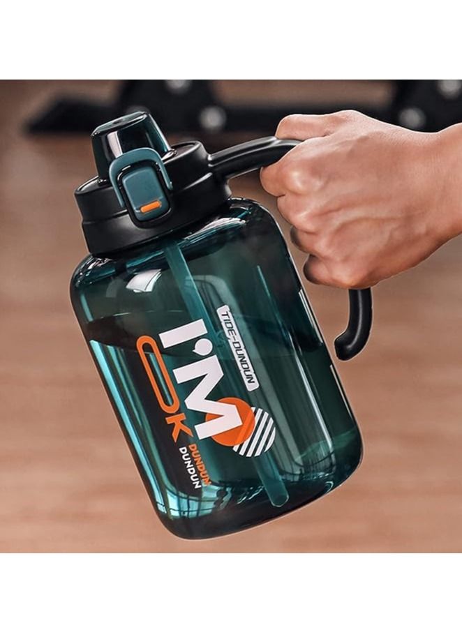 TYCOM Water Bottle 2L Tritan Leak-Proof Drink Bottle, Gym Bottle With Protein Shaker, Flip Top Lid & Removable Strainer Sport Bottle For Fitness Cycling, Gym Camping Sports （Green - Image 3