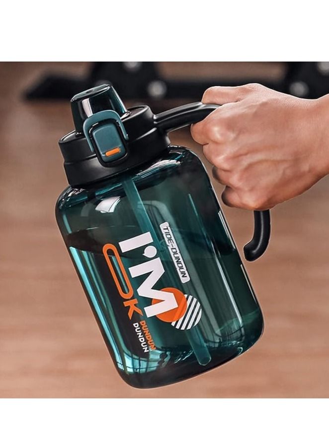 TYCOM Water Bottle 2L Tritan Leak-Proof Drink Bottle, Gym Bottle With Protein Shaker, Flip Top Lid & Removable Strainer Sport Bottle For Fitness Cycling, Gym Camping Sports （Green - Image 1