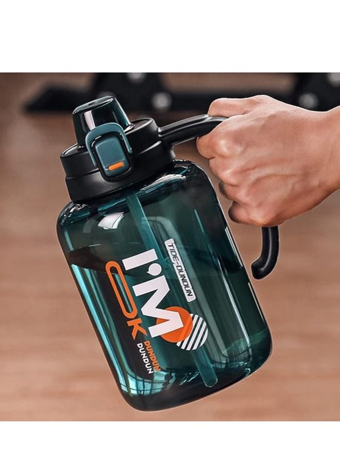 TYCOM Water Bottle 2L Tritan Leak-Proof Drink Bottle, Gym Bottle With Protein Shaker, Flip Top Lid & Removable Strainer Sport Bottle For Fitness Cycling, Gym Camping Sports （Green - Image 2
