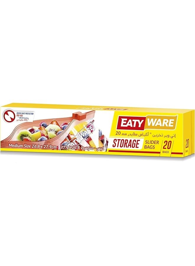 EATYWARE Medium Slider Storage Bag 20-Pieces, 26.8 cm x 27.9 cm Size 