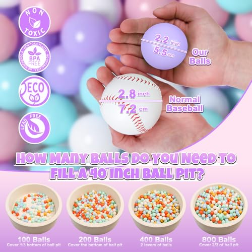 GOGOSO Ball Pit Balls for Toddlers PhthalateFree BPAFree NonToxic Crush Proof Soft Plastic Play Balls Baby Kids Shape Tent Pool Playhouse Playpen Party DecorGreen Pink Purple White100PCS - Image 5
