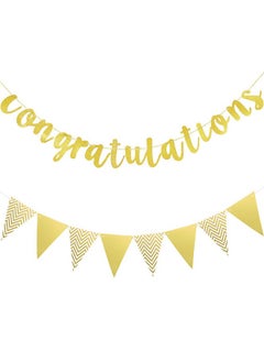 BOAO Boao 2 Pieces 2024 Gold Congratulations Graduation Banner Triangle Flag Banner Vintage Glitter Congratulations Banner Pennant for Wedding Shower Ceremony Retirement Party Supplies(Gold)  - Image 1