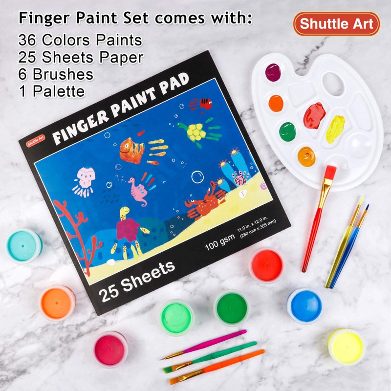 Shuttle Art Washable Finger Paint, 44 PCS with 36 Colors (1 fl oz) Toddler Paint, Paint Brushes, Palette, Non-Toxic Finger Painting for Toddlers - Image 4