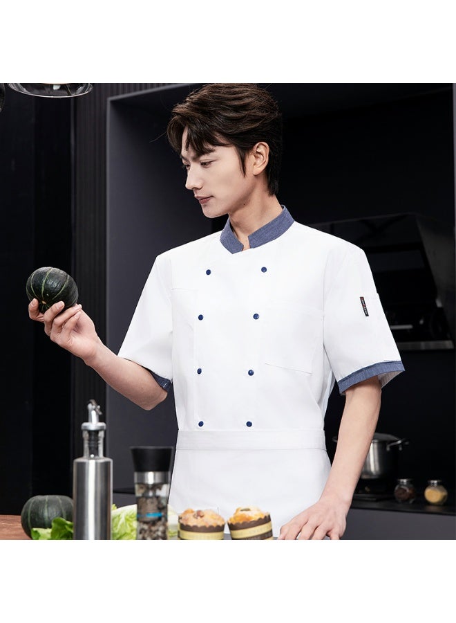 NIBEMINENT Unisex Chef Uniform Jacket Short Sleeve Summer Work Clothes Waiter Waitress Server Bar Shirt for Catering Baking Pub Cafe - Image 1