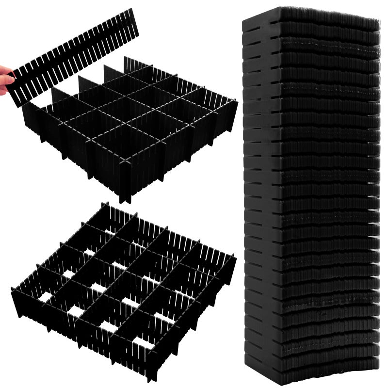 Ptanok 45 Pack Drawer Dividers, Plastic Adjustable Drawer Storage Organizer for Tidying Clutter Socks, Underwear, Makeup, Kitchen, Dresser Black - Image 1