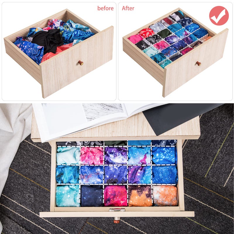Ptanok 45 Pack Drawer Dividers, Plastic Adjustable Drawer Storage Organizer for Tidying Clutter Socks, Underwear, Makeup, Kitchen, Dresser Black - Image 4
