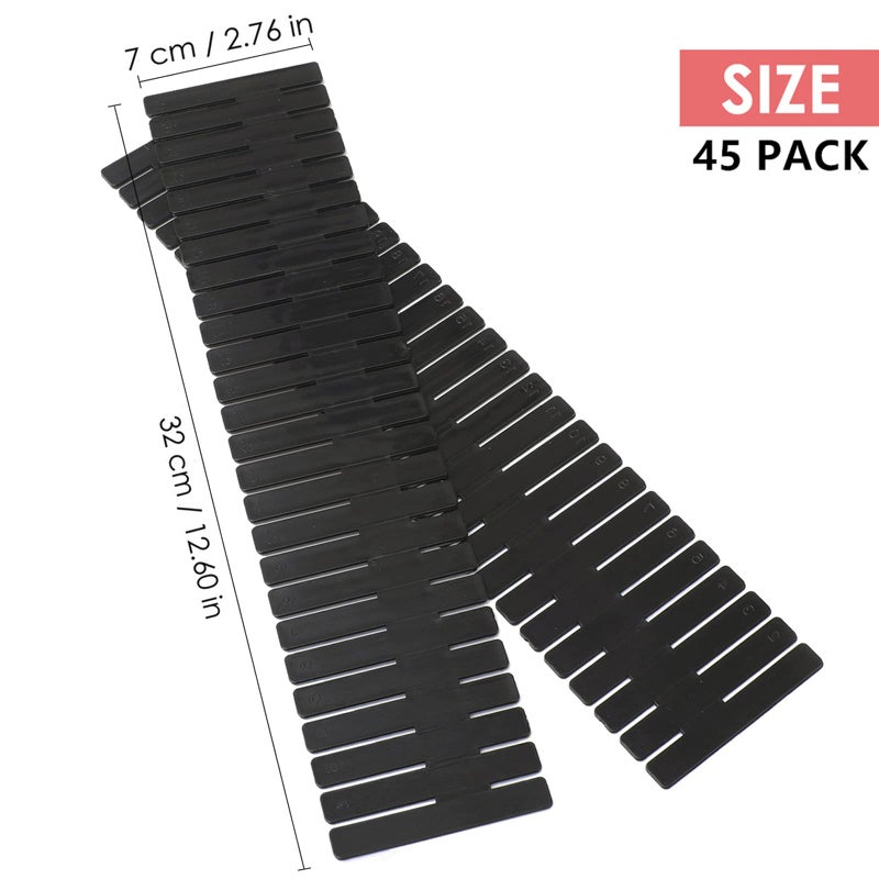 Ptanok 45 Pack Drawer Dividers, Plastic Adjustable Drawer Storage Organizer for Tidying Clutter Socks, Underwear, Makeup, Kitchen, Dresser Black - Image 2