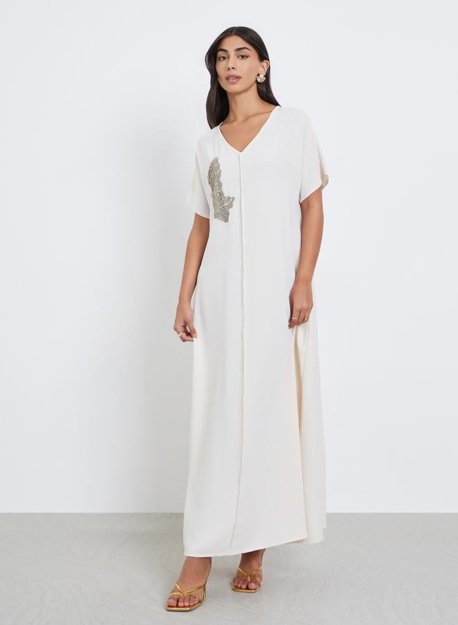 Amirah White A-Line Under Abaya Jalabiya with Patch Detail - Image 1