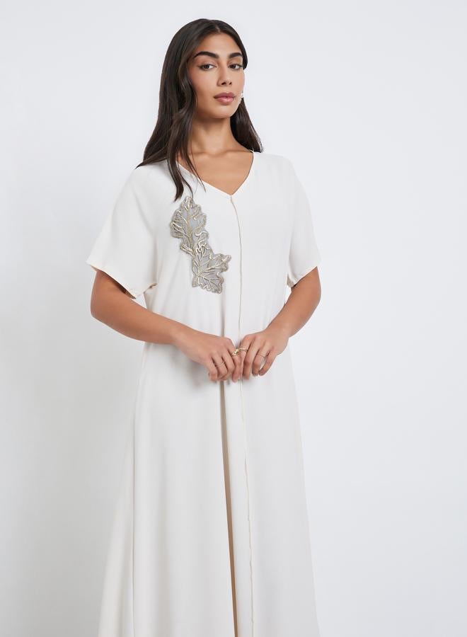 Amirah White A-Line Under Abaya Jalabiya with Patch Detail - Image 2