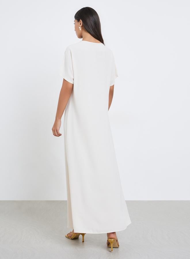 Amirah White A-Line Under Abaya Jalabiya with Patch Detail - Image 5