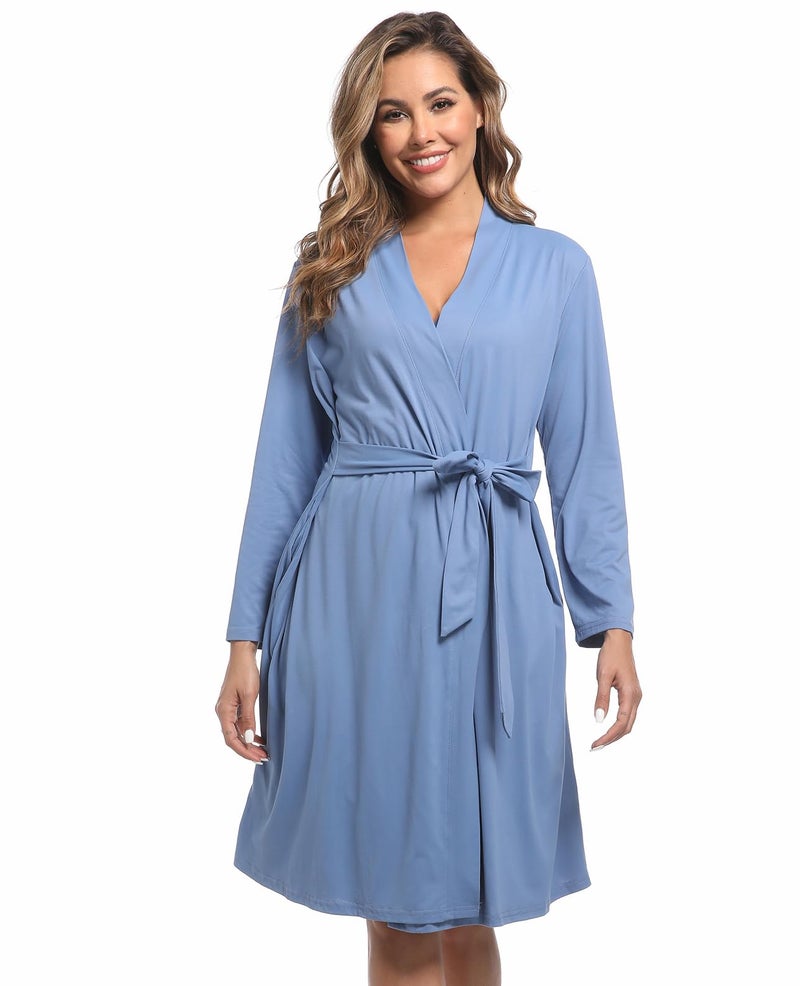 QTECLOR Mommy Robe for Maternity with Matching Swaddle Blanket, Delivery Labor Robe for Hospital Women Dress (US, Alpha, XX-Large, Regular, Regular, 5SetA29Blue) - Image 3