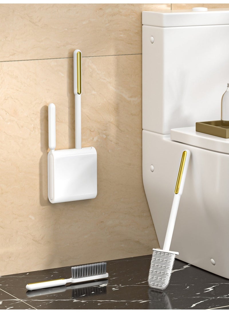 Genie Jar 3 Piece Toilet Brush Set Wall Mounted Silicone Toilet Brush with Holder No Drill Bathroom Cleaning Brush Set with Ventilated Base - Image 1