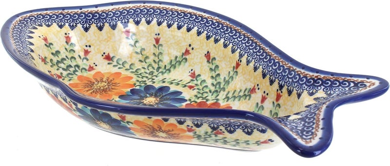 Blue Rose Pottery Blue Rose Polish Pottery Autumn Burst Deep Fish Dish - Image 1