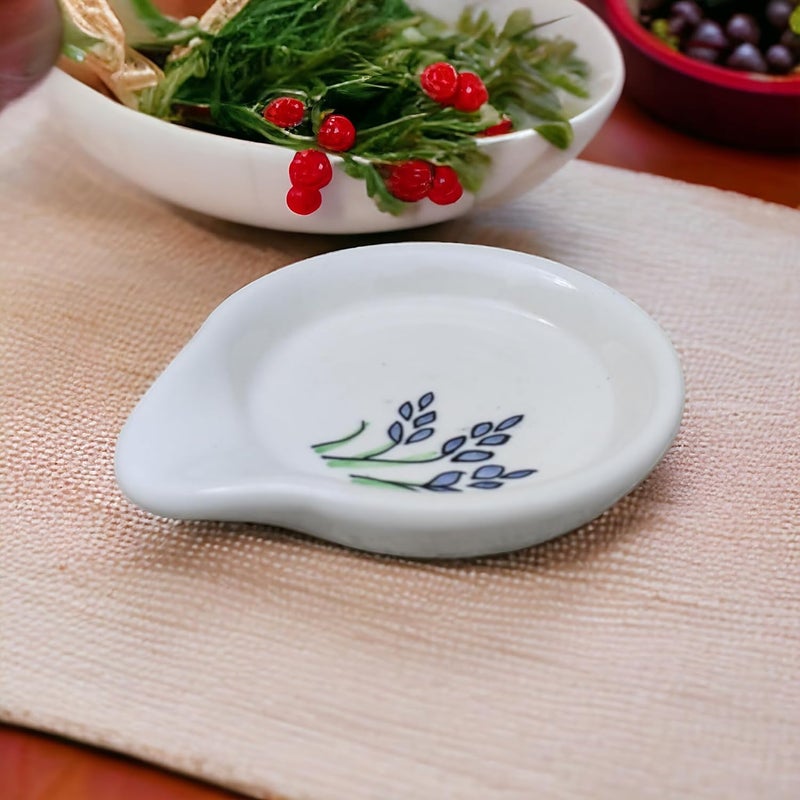 MALAIKAH Ceramic Spoon Rest Small Blue Leaf HandPainted Ideal for Kitchen Tableware Cutlery Rest Pack of 1 - Image 3
