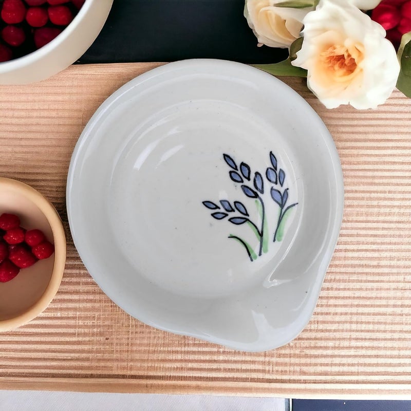 MALAIKAH Ceramic Spoon Rest Small Blue Leaf HandPainted Ideal for Kitchen Tableware Cutlery Rest Pack of 1 - Image 1