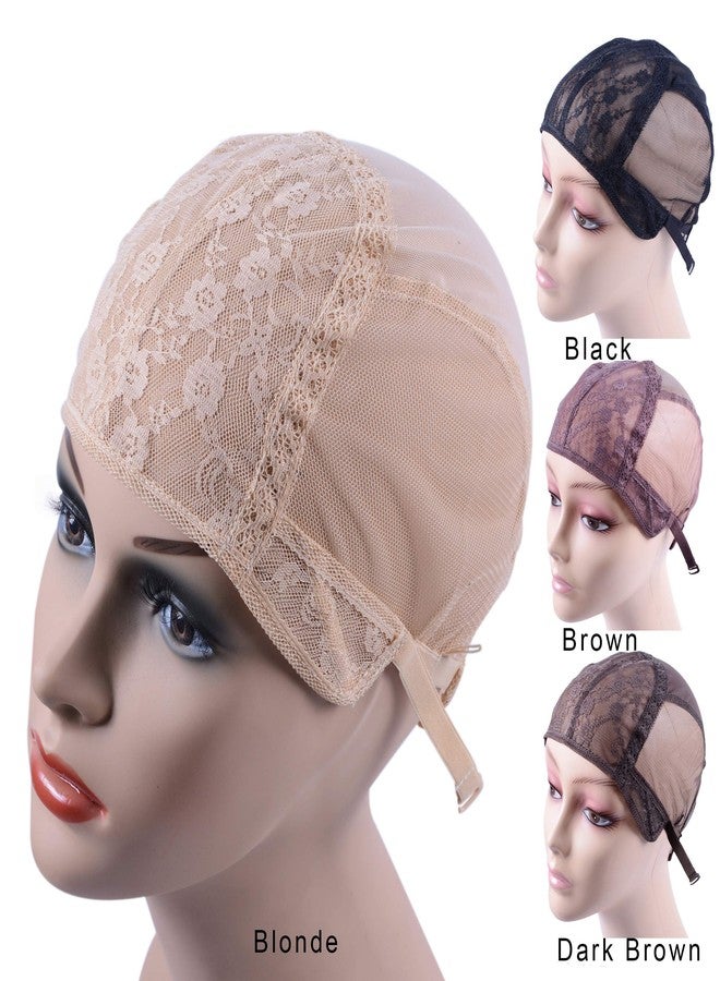 YANTAISIYU Double Lace Wig Caps for Making Wigs with Adjustable Strap on the Back Weaving Hairnets Swiss Lace Wig Cap (Blonde M 54cm) - Image 2