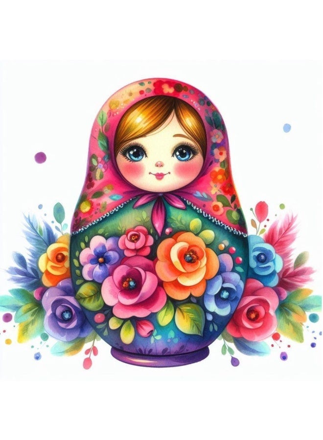 Diamond Painting Kit 5D Diamond Art Set for Kids & Adults DIY Wall Decor Craft, Russian Doll Design, Acrylic Diamonds, Adhesive Canvas with Wooden Frame, Relaxing Hobby Art Kit, 20x20 cm - Image 2