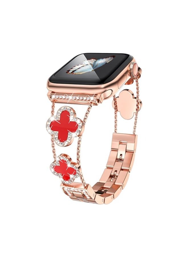 diamond metal band adds sparkle to your watch - Compatible with Apple Watch Series 8/7/6/5/4/3/2/1SE/Ultra - Clover is simple and stylish, fits women's sizes 38mm 40mm 41mm 42mm  - Image 1