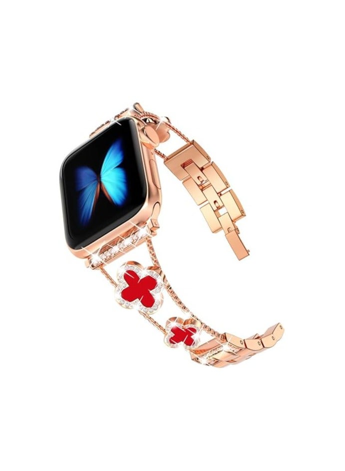 diamond metal band adds sparkle to your watch - Compatible with Apple Watch Series 8/7/6/5/4/3/2/1SE/Ultra - Clover is simple and stylish, fits women's sizes 38mm 40mm 41mm 42mm  - Image 2