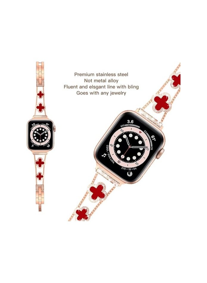diamond metal band adds sparkle to your watch - Compatible with Apple Watch Series 8/7/6/5/4/3/2/1SE/Ultra - Clover is simple and stylish, fits women's sizes 38mm 40mm 41mm 42mm  - Image 3