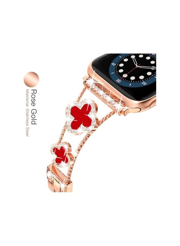 diamond metal band adds sparkle to your watch - Compatible with Apple Watch Series 8/7/6/5/4/3/2/1SE/Ultra - Clover is simple and stylish, fits women's sizes 38mm 40mm 41mm 42mm  - Image 5